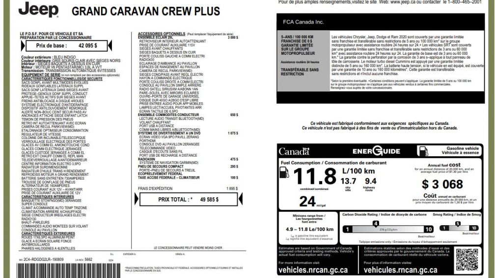 2020 Dodge GR Caravan Crew Plus DVD CUIR NAVIGATION #35