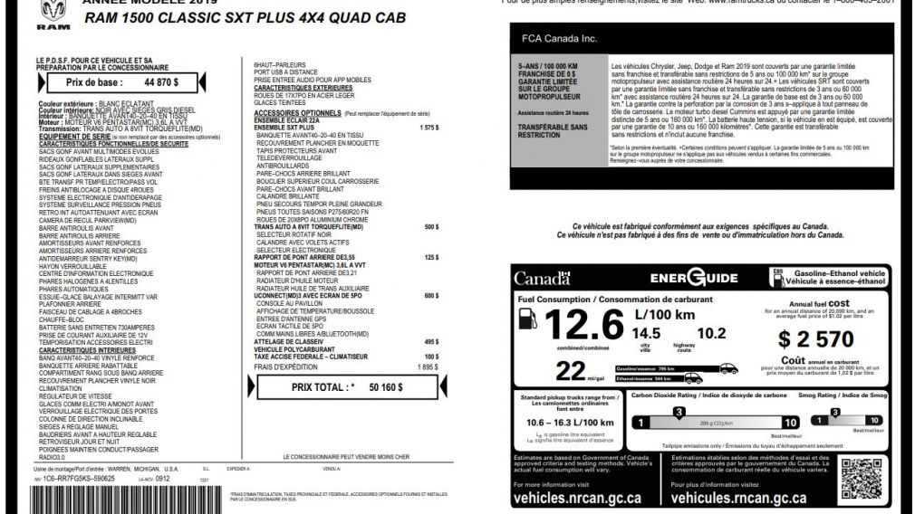 2019 Ram 1500 SXT PLUS 4x4 Quad Cab 6'4" Box MAGS 20 POUCES HITC #27