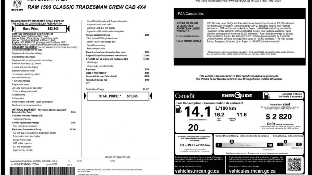 2022 Ram 1500 Tradesman 4x4 Crew Cab 6'4" Box V8 TOILE #31