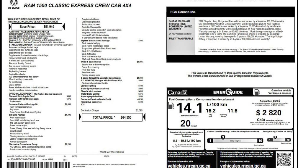 2022 Ram 1500 Express 4x4 Crew Cab 5'7" Box HEMI SUB ZERO PACKAG #28