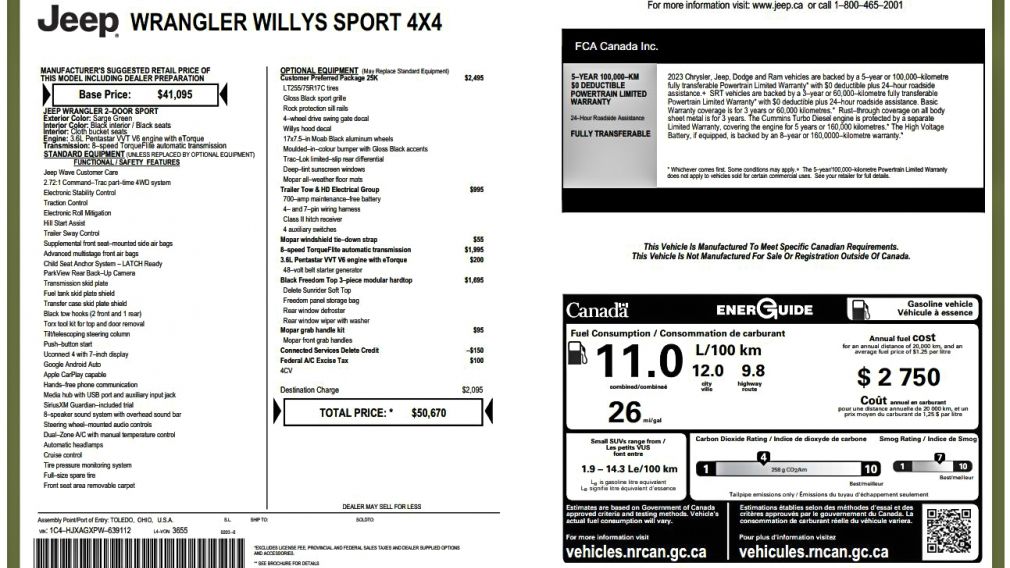 2023 Jeep Wrangler Willys Sport 2 Door 4x4 V6 TOIT DUR BAS KILO #30